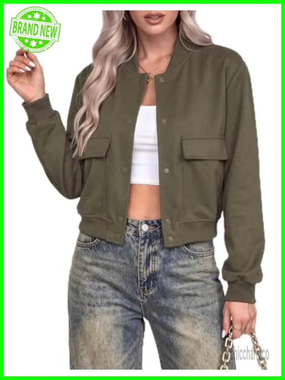 Women's Button Down Varsity Bomber Jacket Lightweight